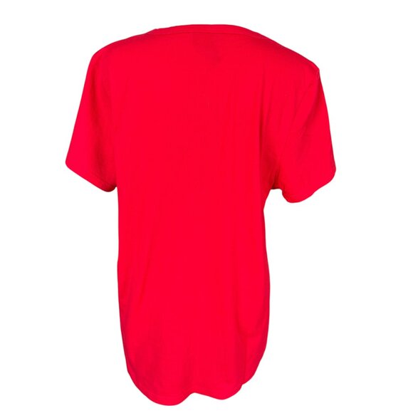 Holiday Editions XL red and white short sleeve v-neck embellished decorated top - Picture 4 of 9